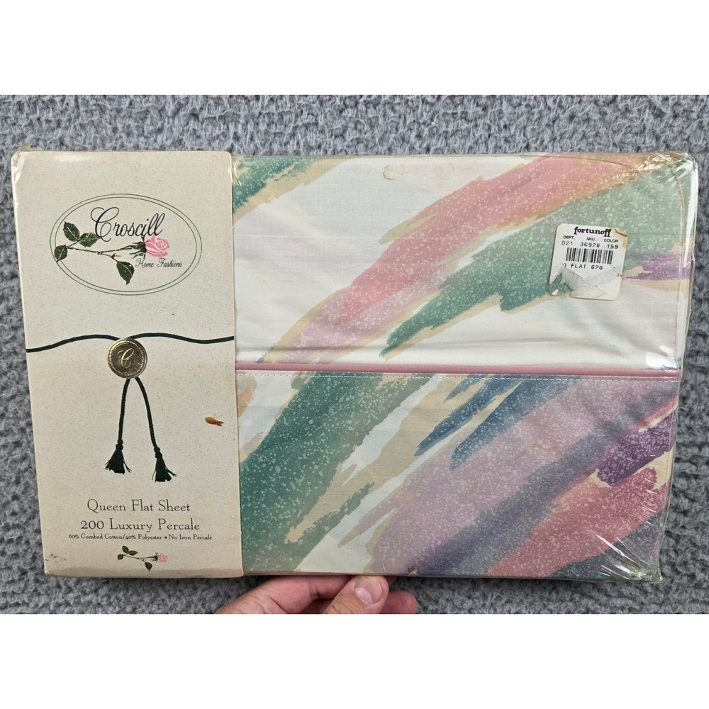 Croscill Flat Sheet Queen Multicolor Sedona 200 Percale Vintage Watercolor‎ Pink